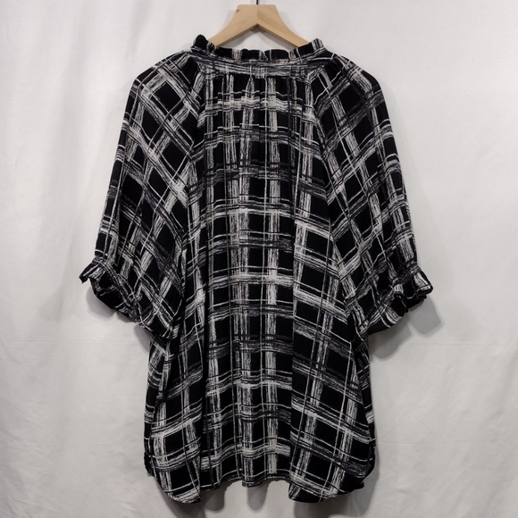 NWT Cocomo Woman Plaid Babydoll Blouse Womens 3X Black White Preppy Academia - Picture 5 of 8